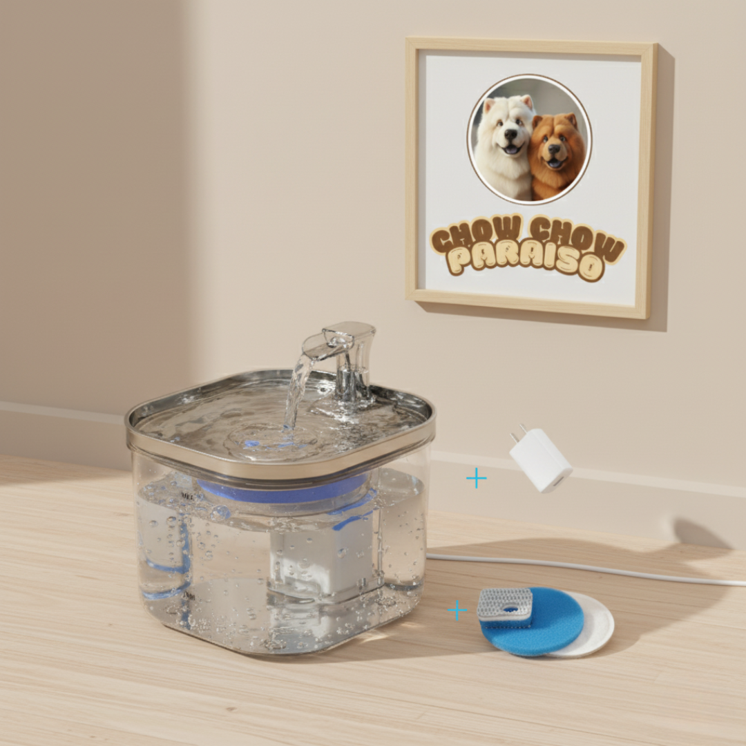CIO2- Fuente de agua automática para perros 🐕🐈 | Acero inoxidable silenciosa 2L- Chow Chow paraiso