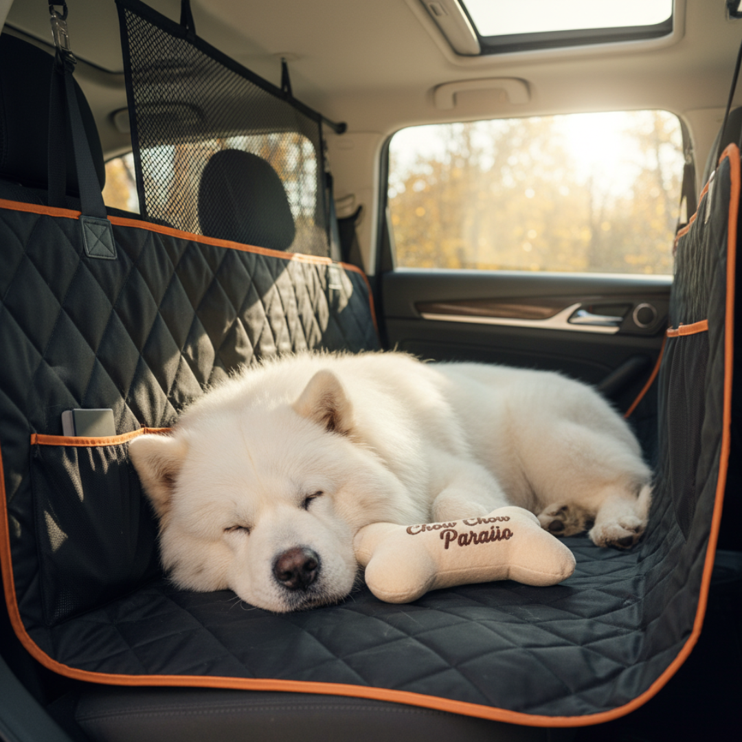 PA2.🐾 Alfombrilla-Protector de Asientos, para Coche con bolsillos, para Perros Chow Chow paraíso