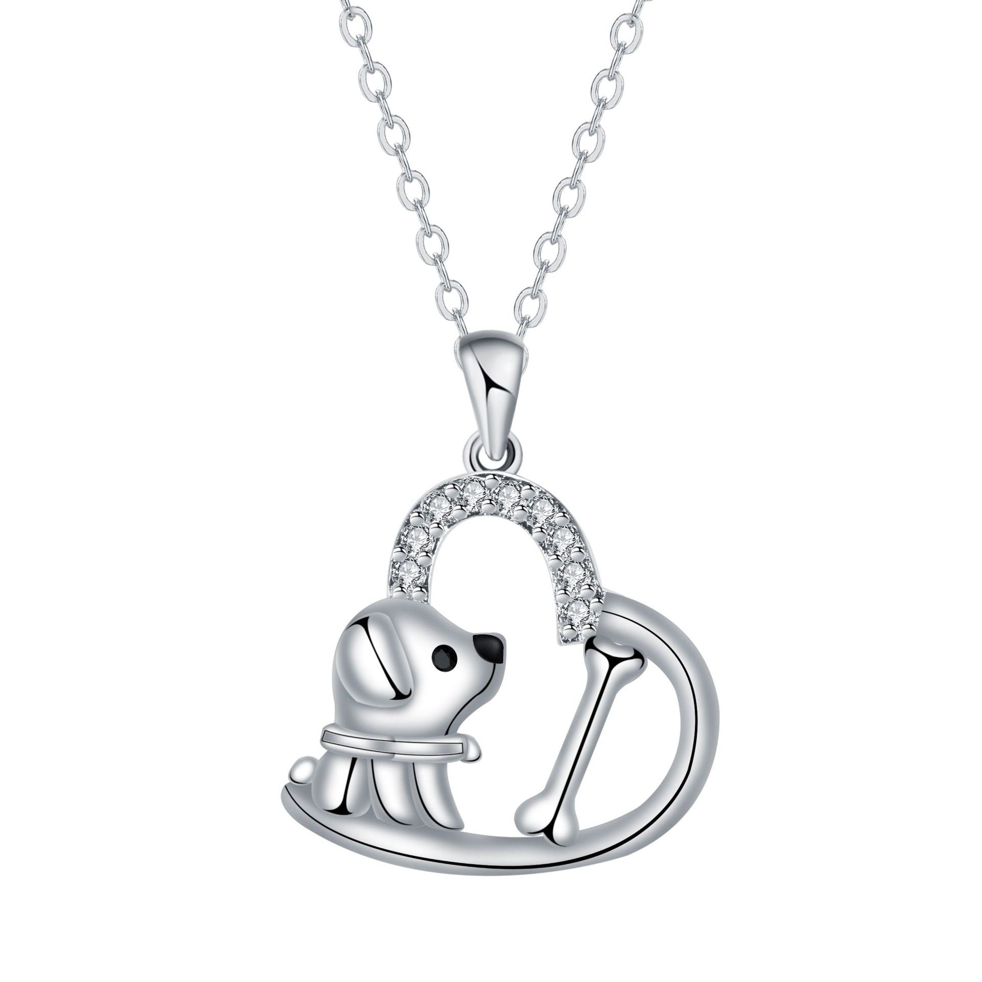 Collar de Corazón con Perrito y Circonitas