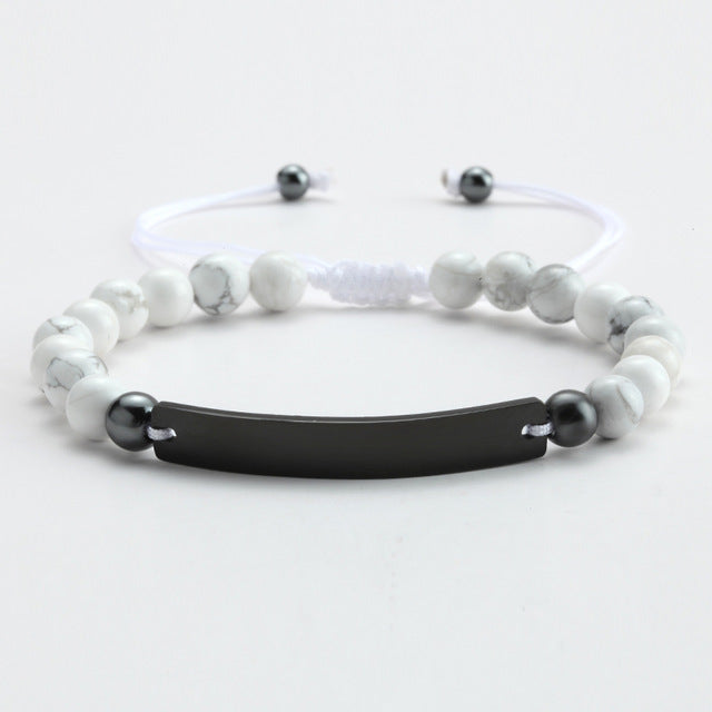 Pulsera de Obsidiana y Acero con Barra Grabable - Personalizable