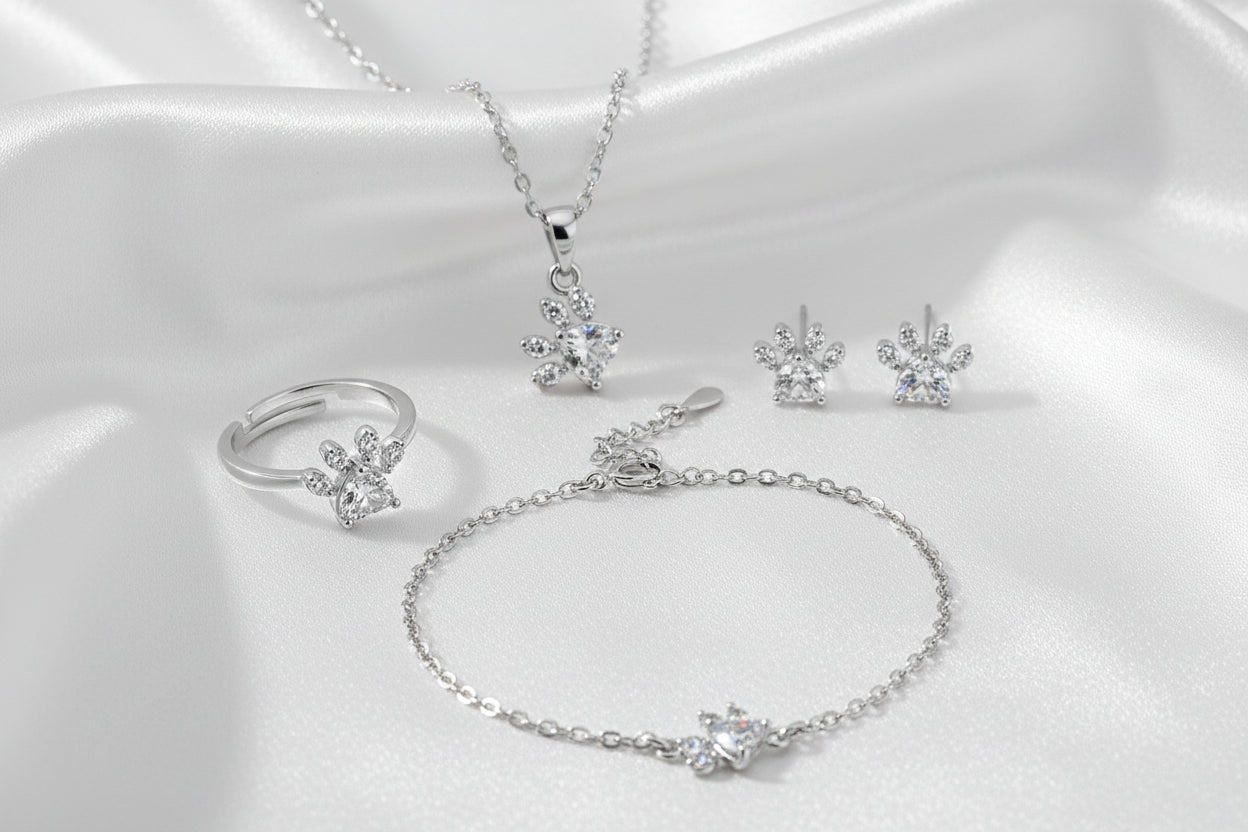 Set de Joyas "Huella de Cuarzo Rosa" con Baño de Oro Rosa