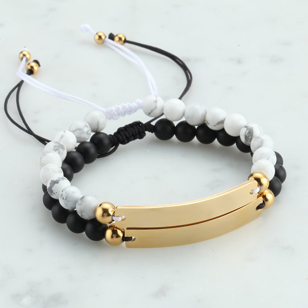 Pulsera de Obsidiana y Acero con Barra Grabable - Personalizable
