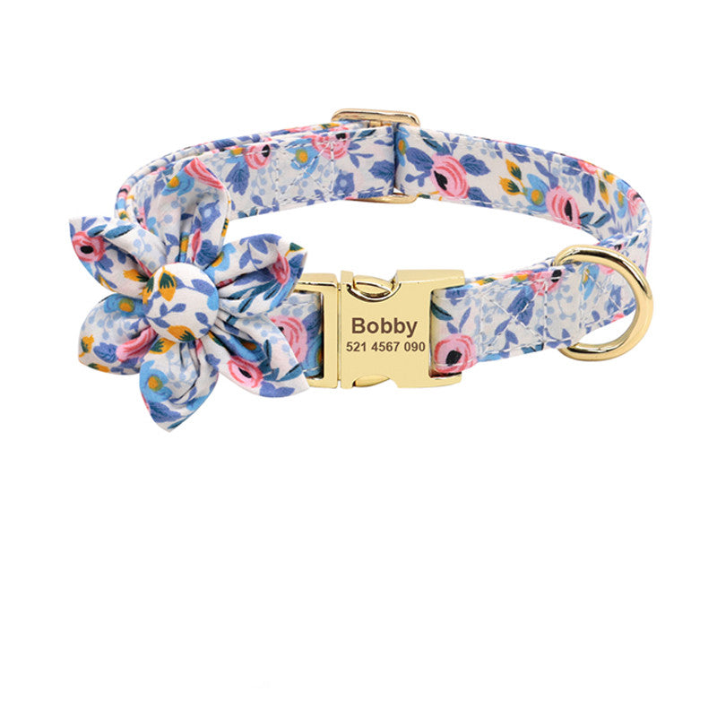 Collar de Nylon Estampado con Flor Desmontable y Placa Grabada Personalizable