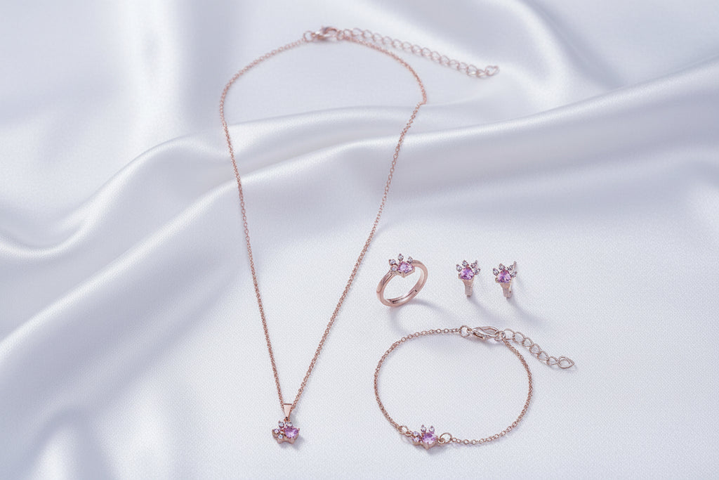 Set de Joyas "Huella de Cuarzo Rosa" con Baño de Oro Rosa