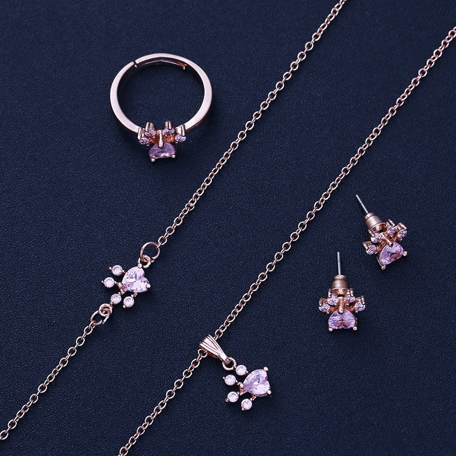 Set de Joyas "Huella de Cuarzo Rosa" con Baño de Oro Rosa