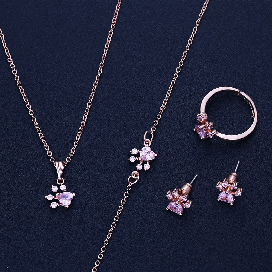 Set de Joyas "Huella de Cuarzo Rosa" con Baño de Oro Rosa