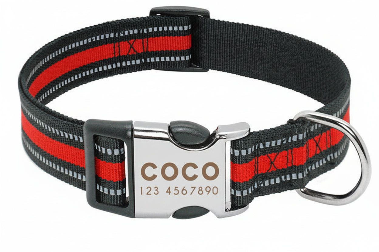 Collar de Nylon Reflectante Personalizable con Grabado de Seguridad