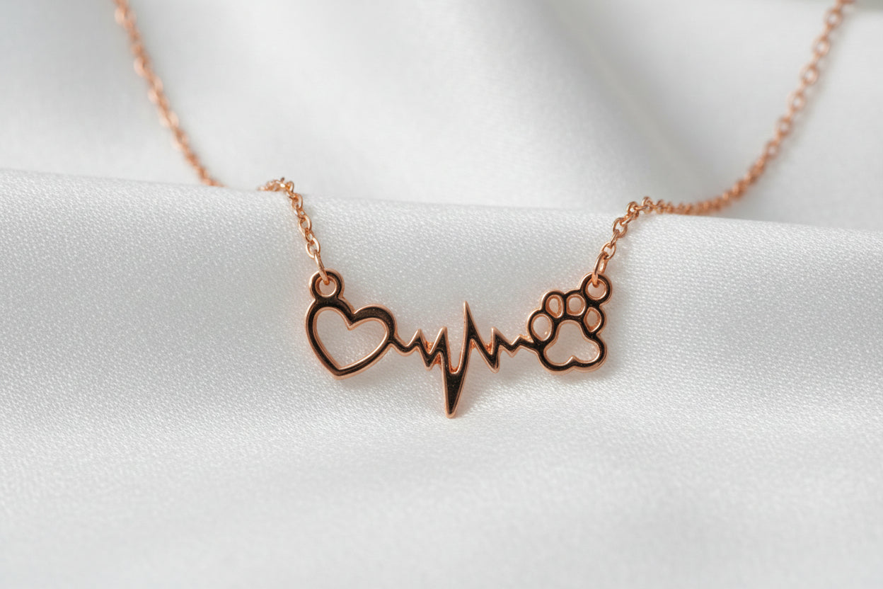 Collar Personalizado con Huella, Corazón y Latido en Aleación de Zinc