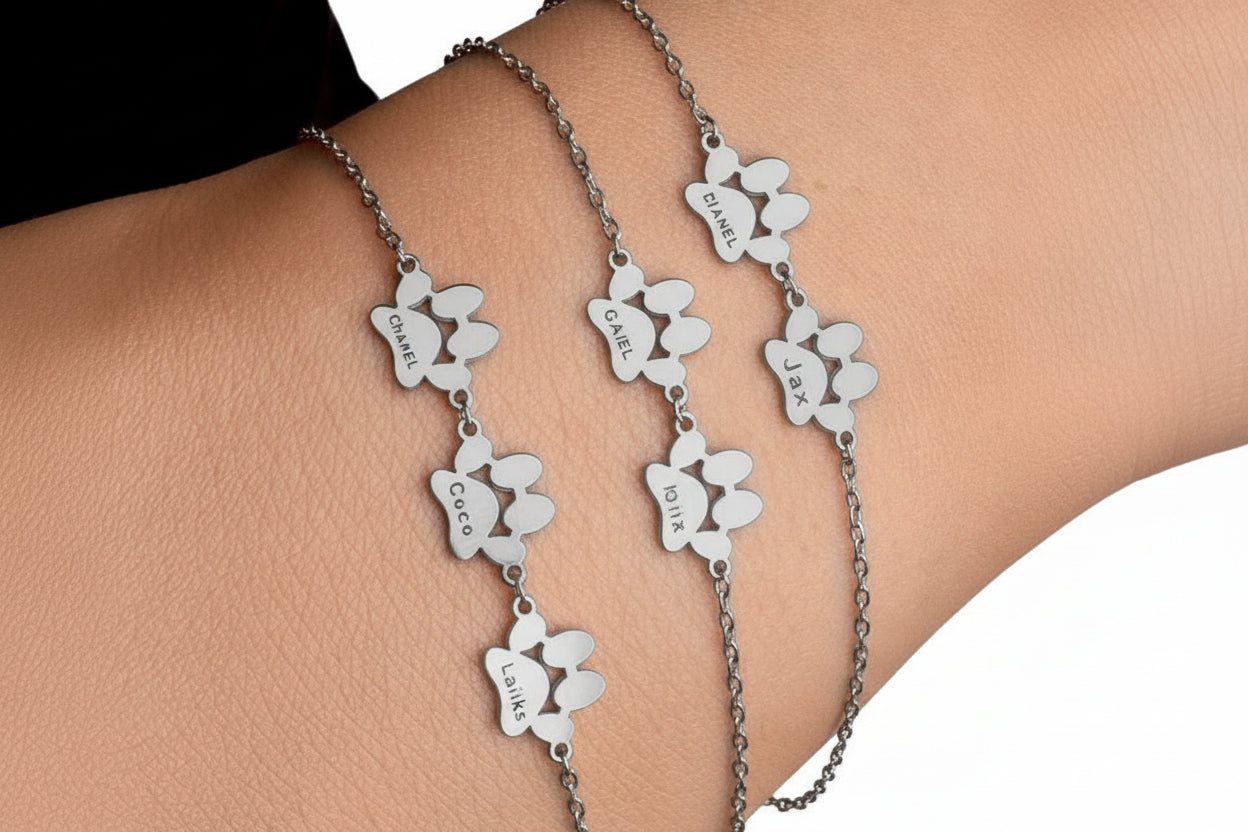 Pulsera Personalizada de Huellas y Nombres en Acero Inoxidable