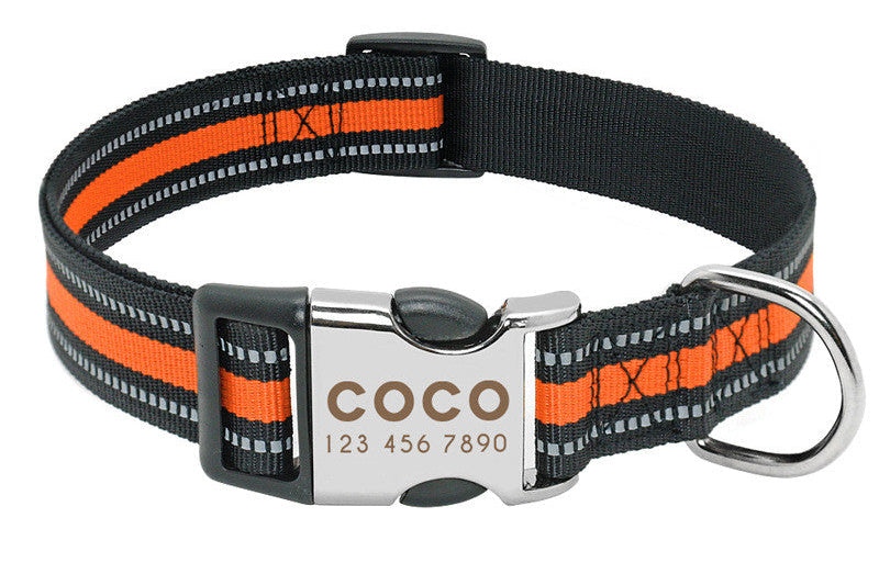Collar de Nylon Reflectante Personalizable con Grabado de Seguridad