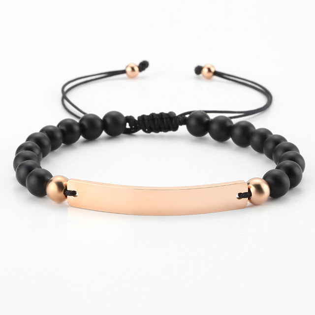 Pulsera de Obsidiana y Acero con Barra Grabable - Personalizable