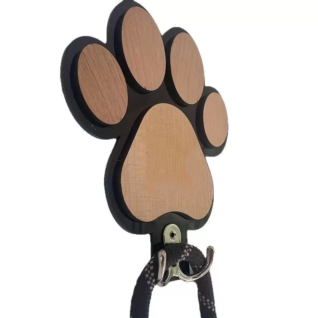 Colgador de correa para perro en madera con forma de huella — gancho de pared decorativo para la entrada de casa