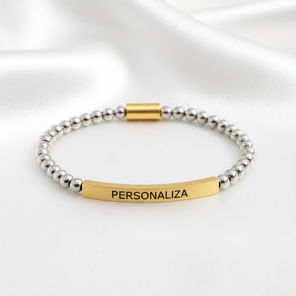 Pulsera de Tubo Curvo Personalizable con Piedras Naturales