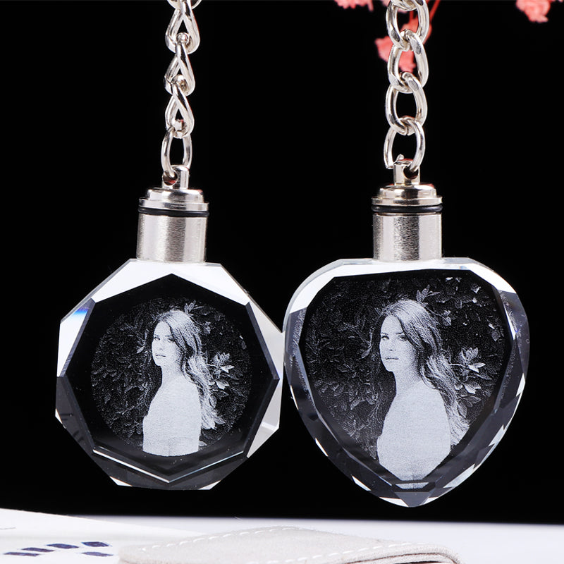 Llavero de Cristal K9 Personalizado con Grabado Interno y Luz LED