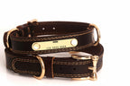 Collar de Cuero Genuino Personalizable con Placa de Identificación
