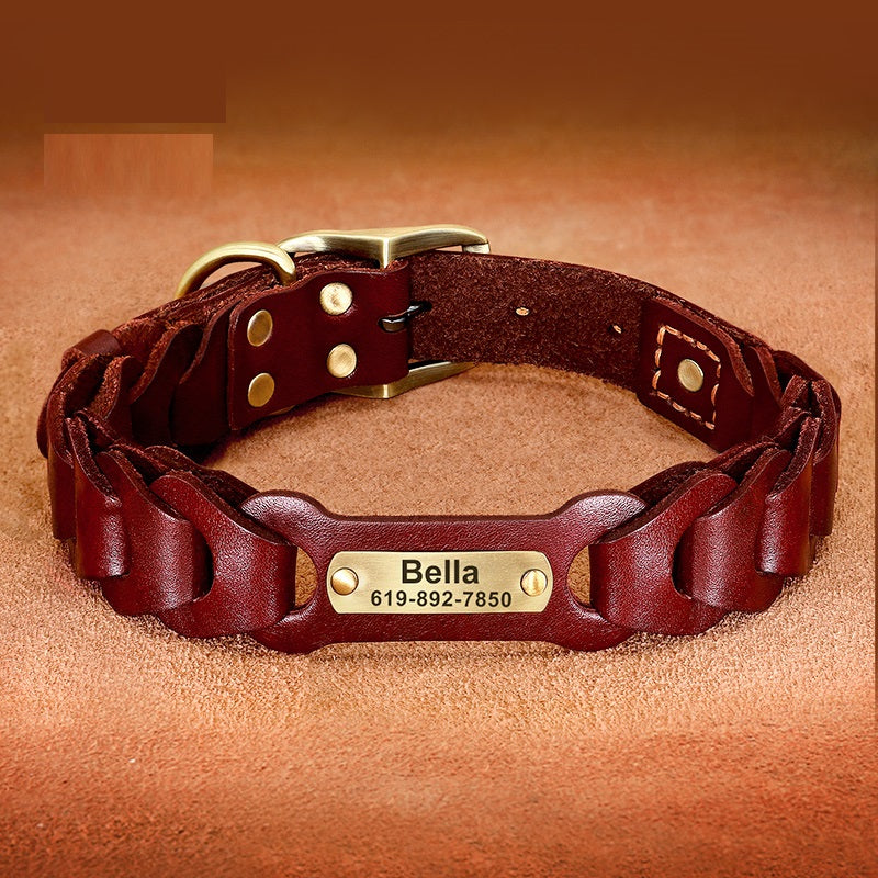 Collar de Cuero Trenzado Personalizable para Perros Medianos y Grandes