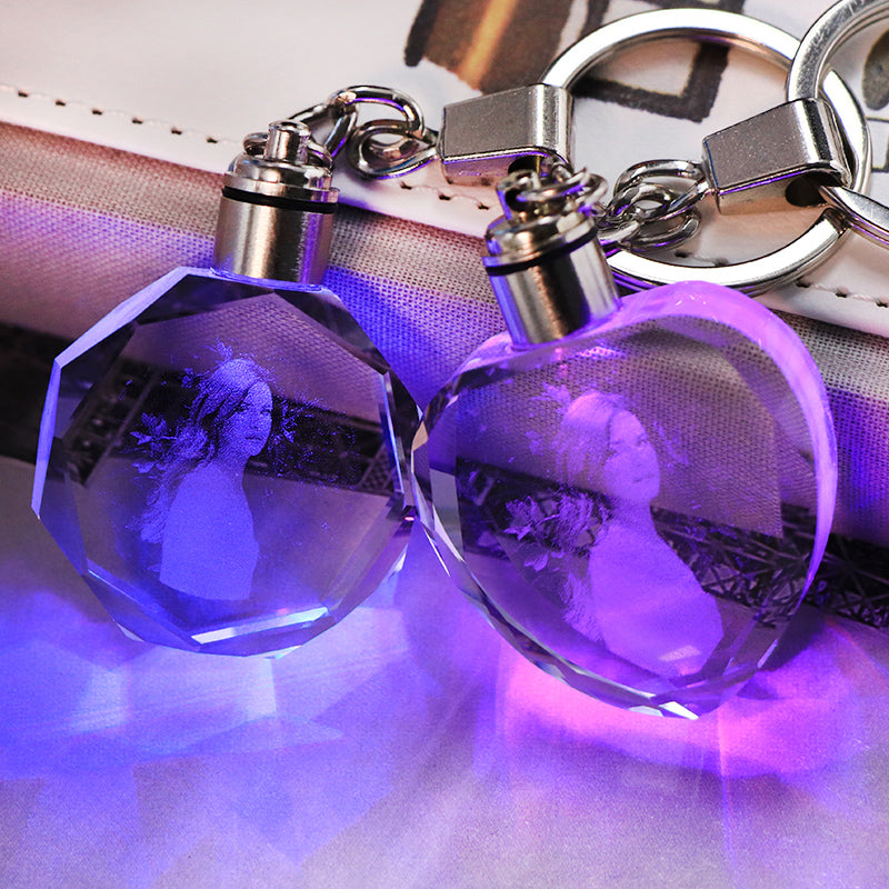 Llavero de Cristal K9 Personalizado con Grabado Interno y Luz LED