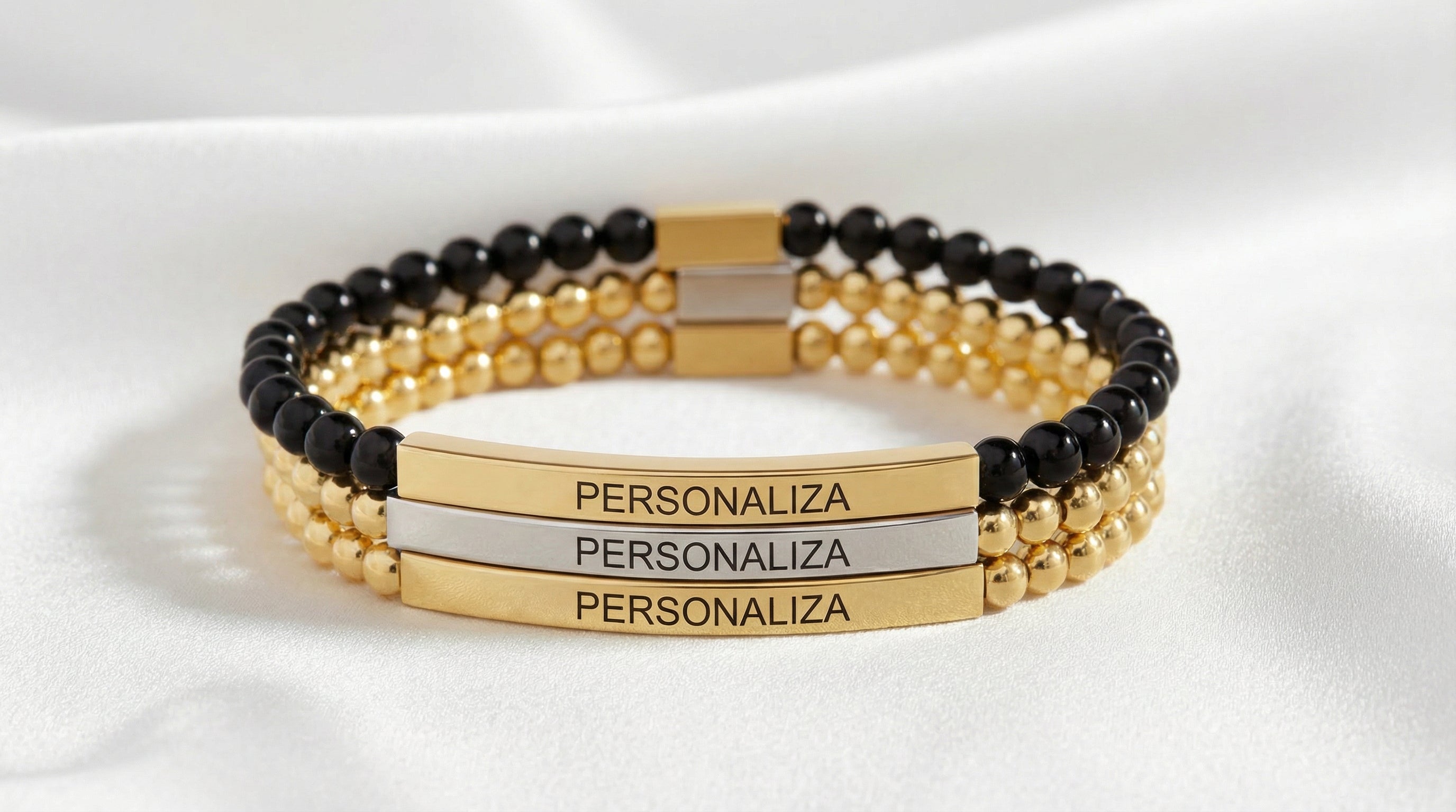 Pulsera de Tubo Curvo Personalizable con Piedras Naturales
