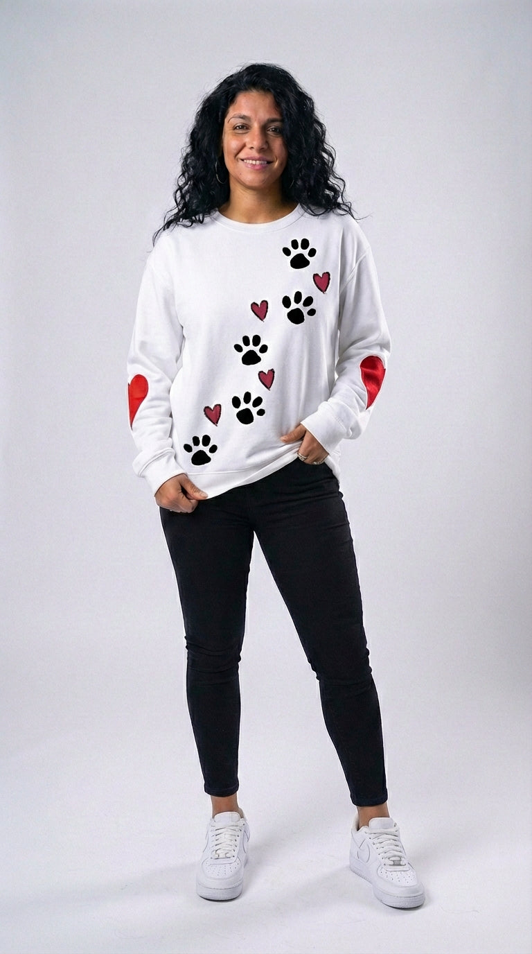 Sudadera de Cuello Redondo con Diseño de Huella