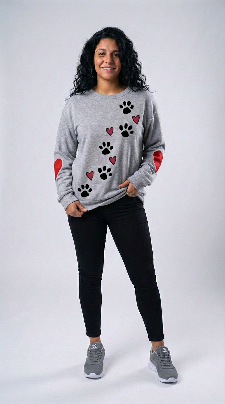Sudadera de Cuello Redondo con Diseño de Huella