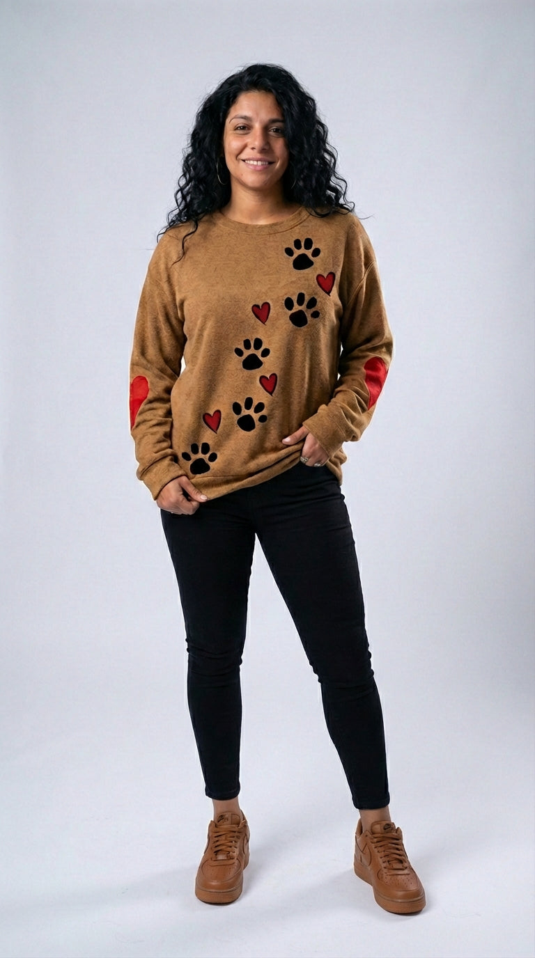 Sudadera de Cuello Redondo con Diseño de Huella