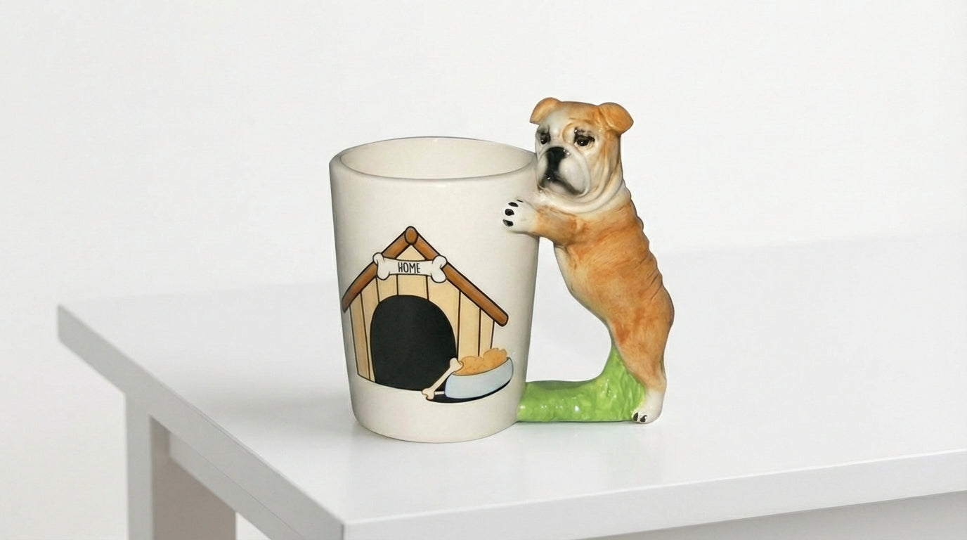 Taza Cerámica 3D con Figura de Bulldog y Carlino