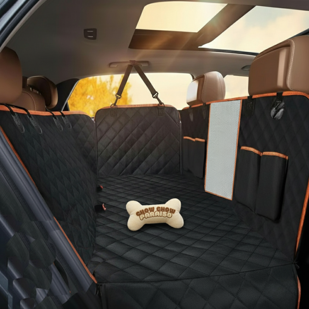 PA2.🐾 Alfombrilla-Protector de Asientos, para Coche con bolsillos, para Perros Chow Chow paraíso 