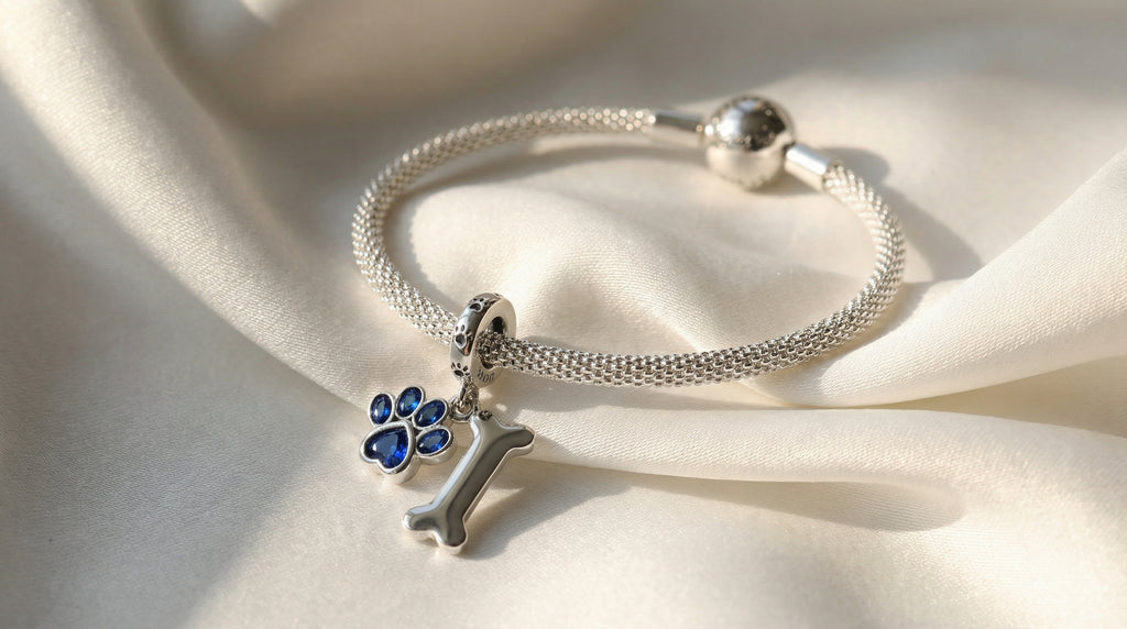 Charm Huella de Plata 925 con Zircón Azul Oceánico