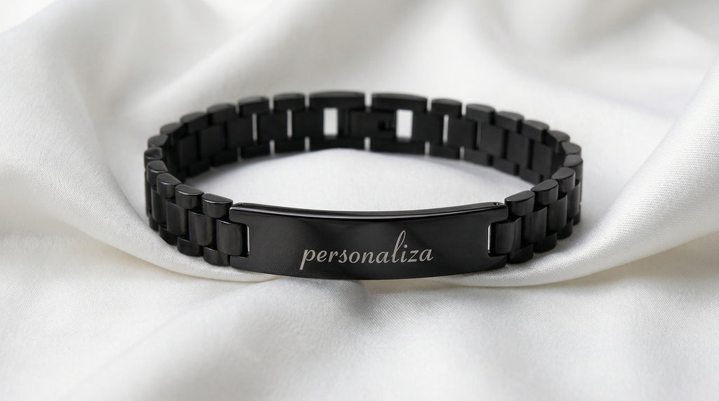 Brazalete de Acero "Correa de Reloj" Personalizado con Grabado Curvo