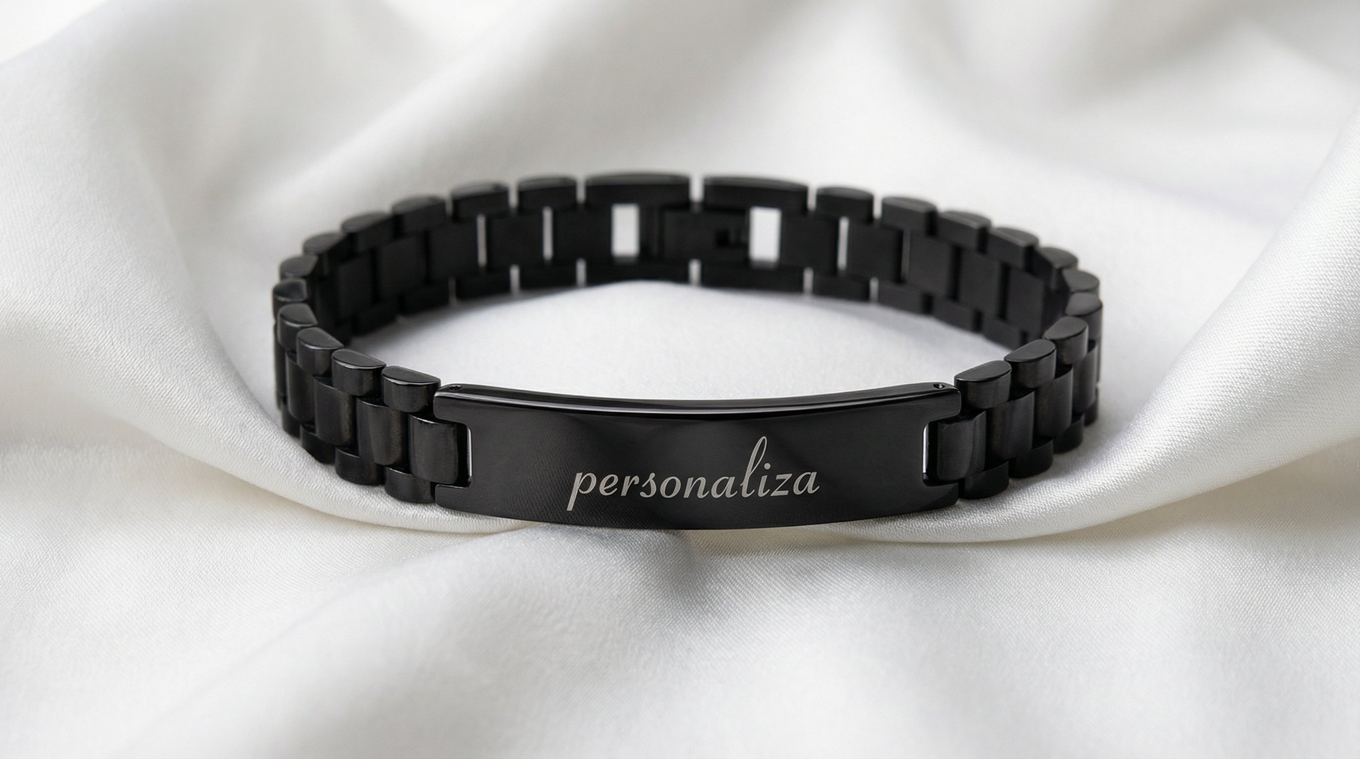Brazalete de Acero "Correa de Reloj" Personalizado con Grabado Curvo