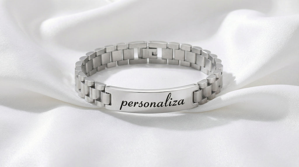 Brazalete de Acero "Correa de Reloj" Personalizado con Grabado Curvo