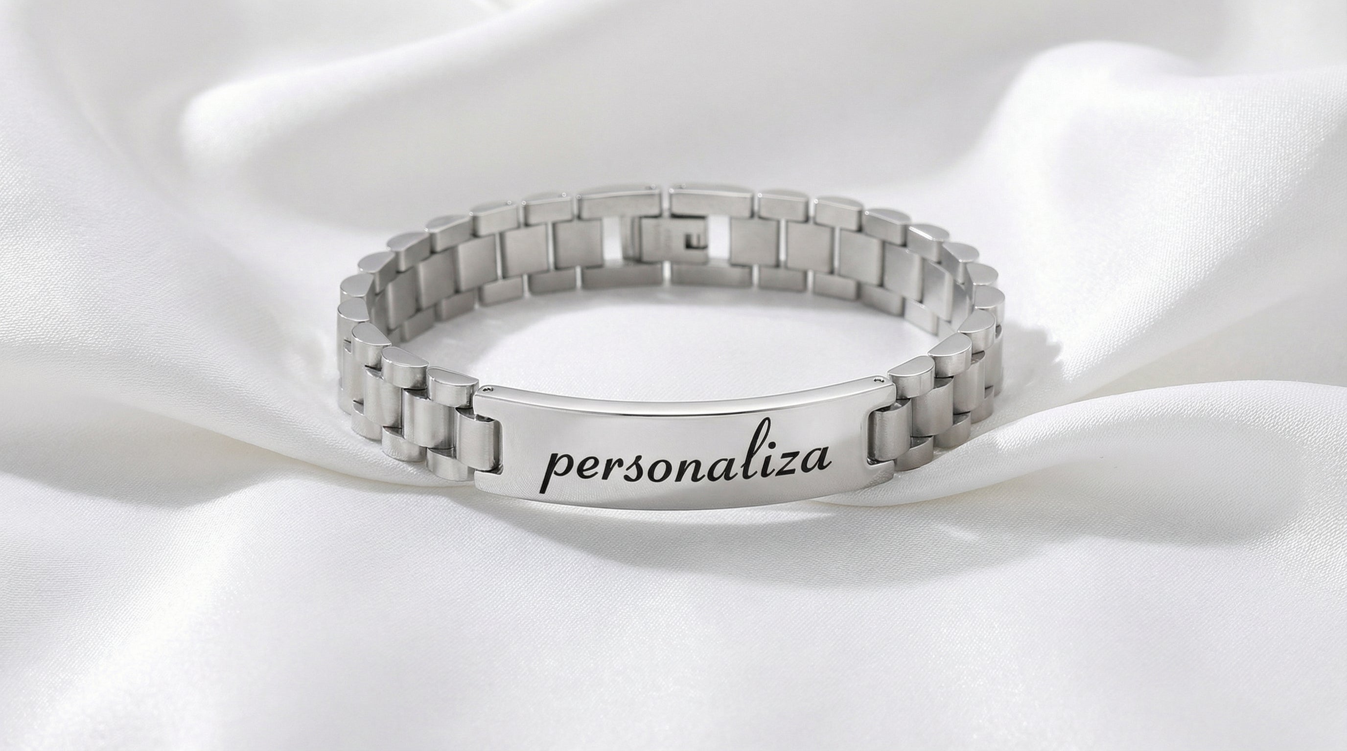 Brazalete de Acero "Correa de Reloj" Personalizado con Grabado Curvo