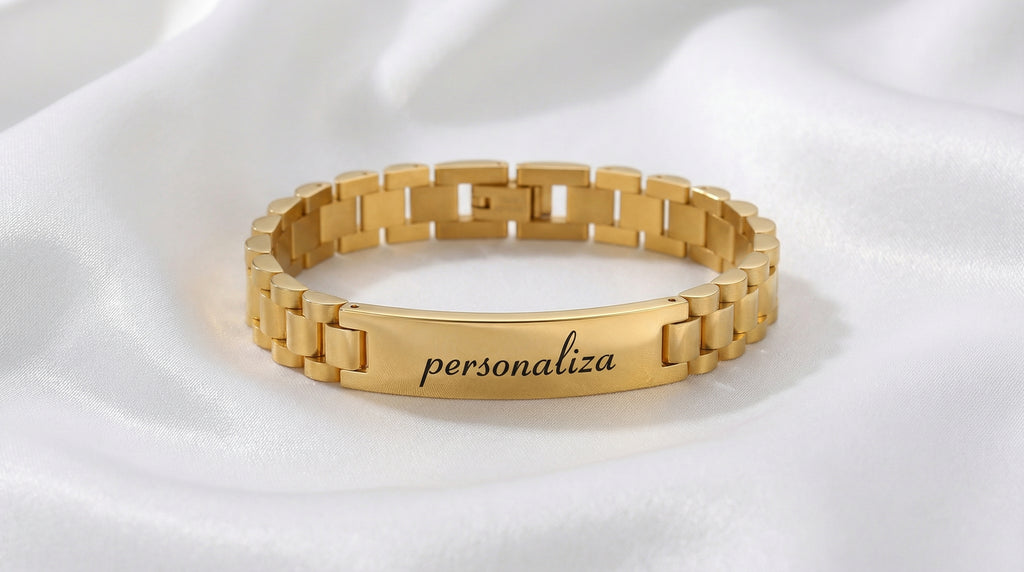 Brazalete de Acero "Correa de Reloj" Personalizado con Grabado Curvo