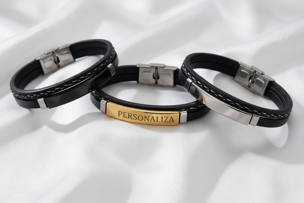 Brazalete de Cuero y Acero  Personalizado
