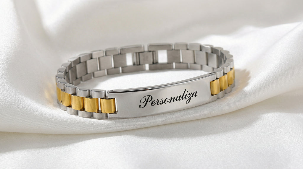 Brazalete de Acero "Correa de Reloj" Personalizado con Grabado Curvo