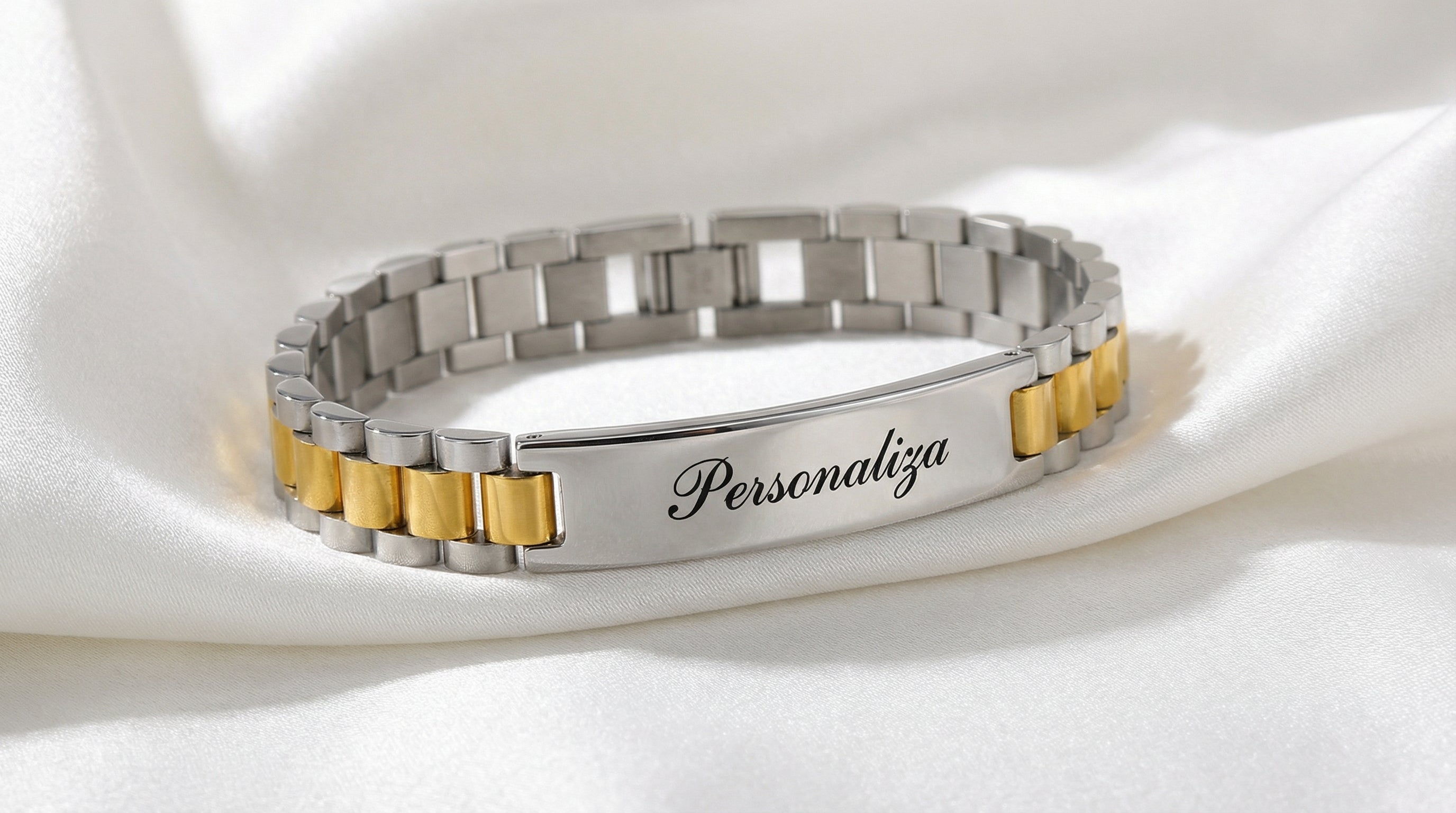 Brazalete de Acero "Correa de Reloj" Personalizado con Grabado Curvo