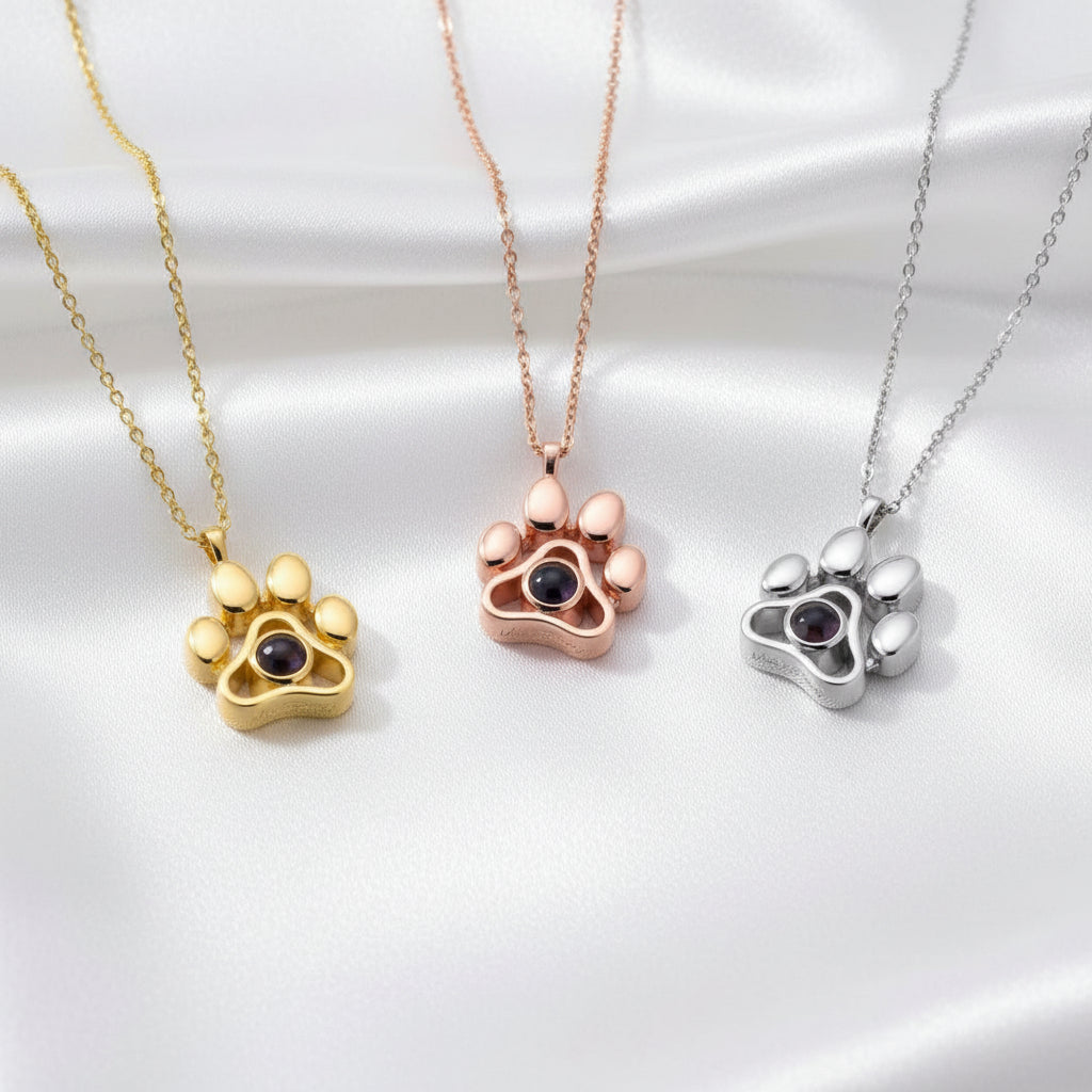 Collar y/o LLavero  de Proyección Personalizado con Huella de Perro y Fotografía