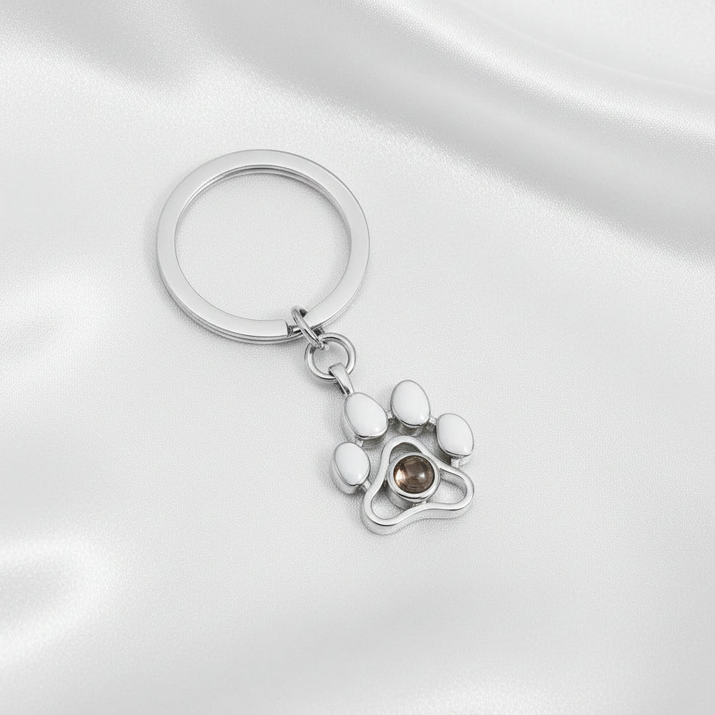 Collar y/o LLavero  de Proyección Personalizado con Huella de Perro y Fotografía