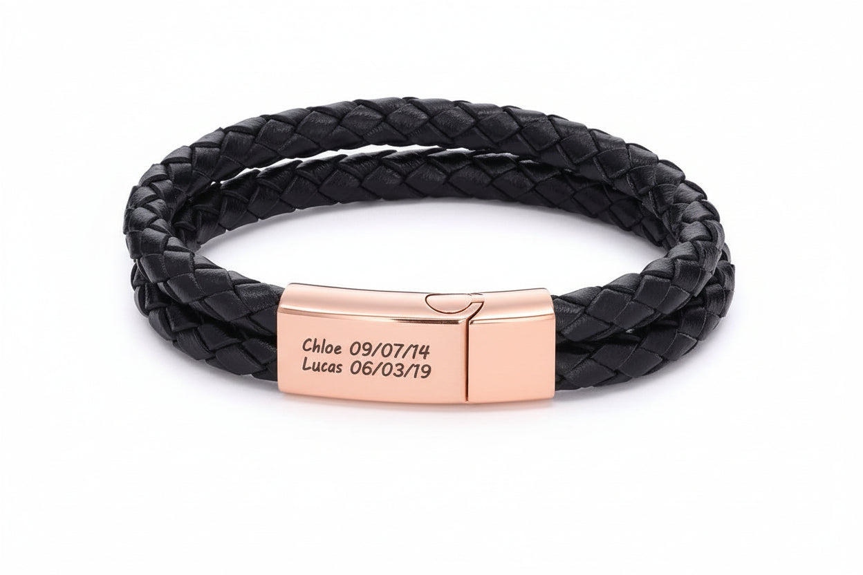 Brazalete de Cuero y Acero Personalizable "Vínculo Fiel"