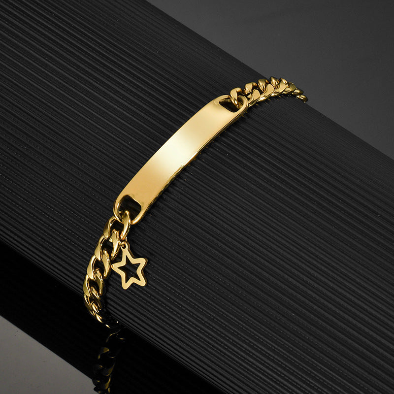 Brazalete dorado con placa grabada y nombre de perro — pulsera personalizada de acero para dueños de mascotas