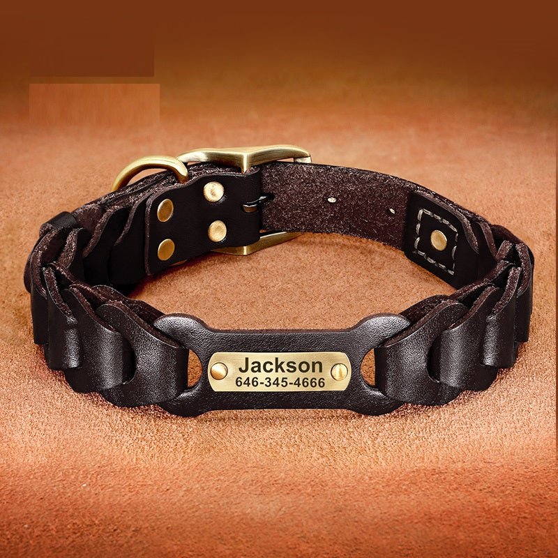 Collar de Cuero Trenzado Personalizable para Perros Medianos y Grandes