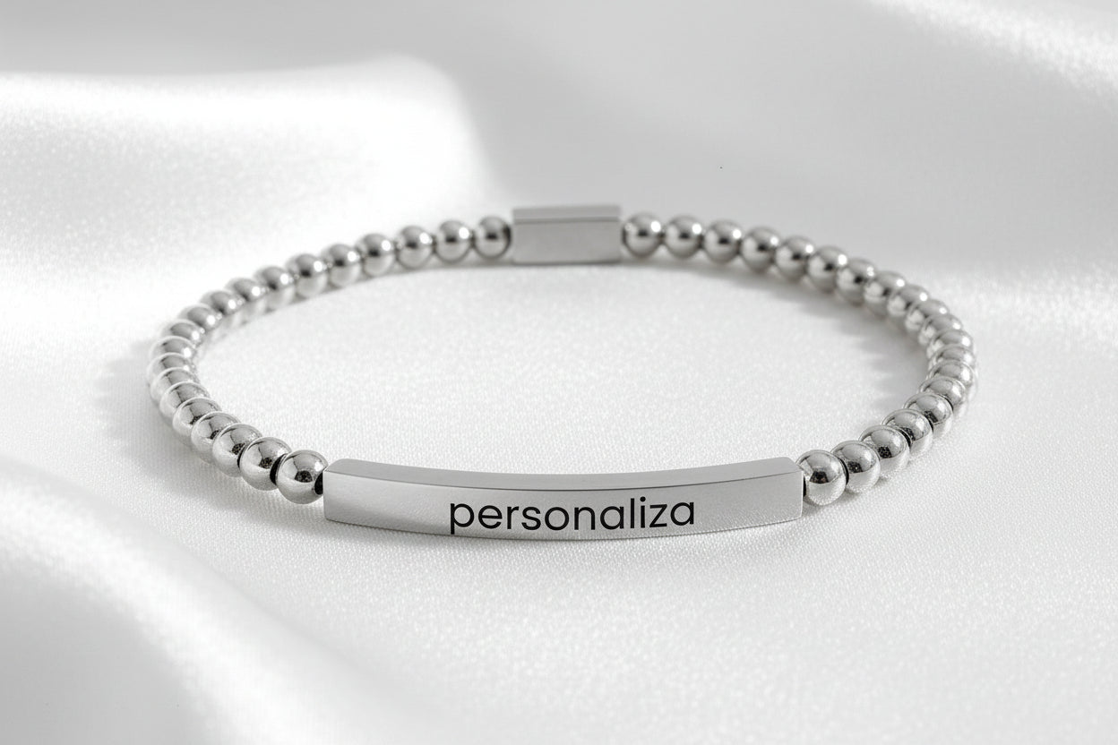 Pulsera de Tubo Curvo Personalizable con Piedras Naturales