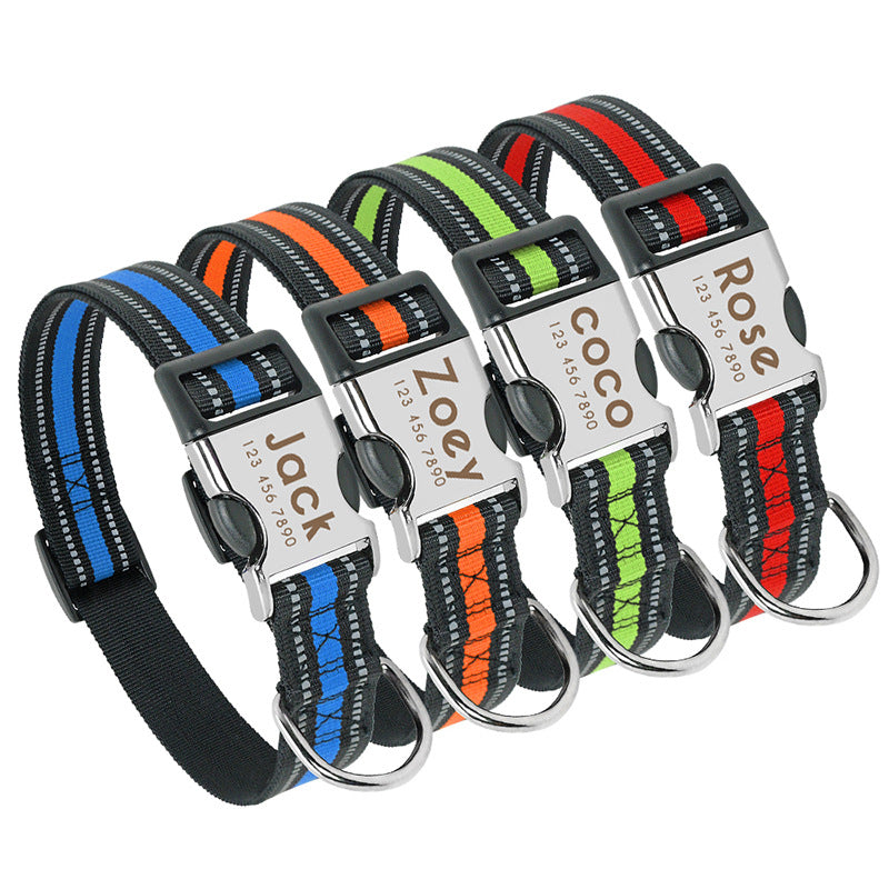 Collar de Nylon Reflectante Personalizable con Grabado de Seguridad