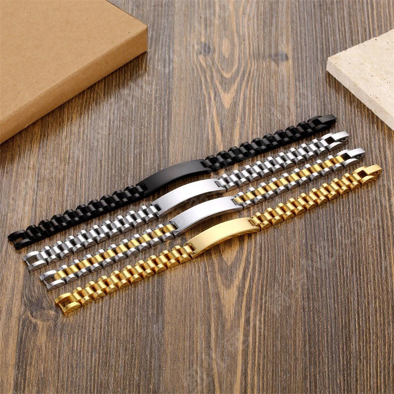 Brazalete de Acero "Correa de Reloj" Personalizado con Grabado Curvo