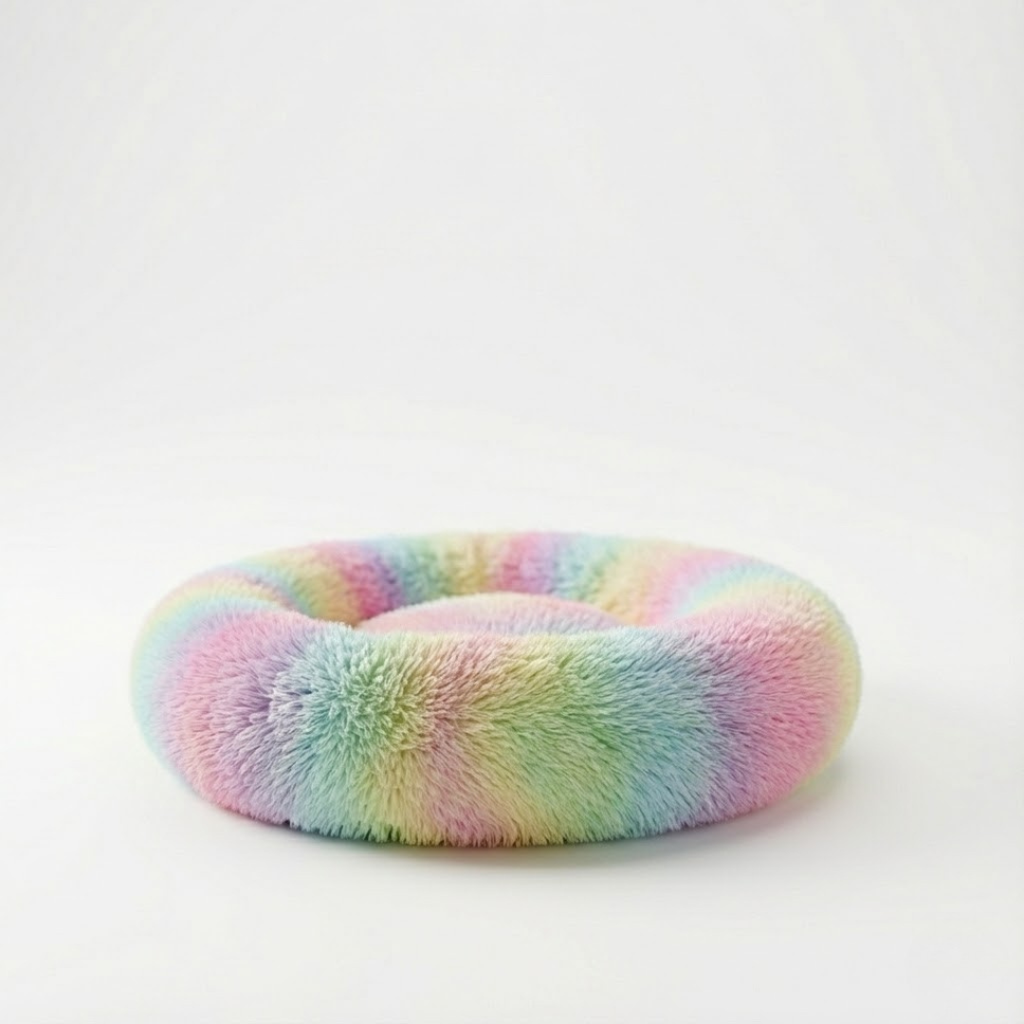Cama tipo donut calmante para perros con felpa larga lavable