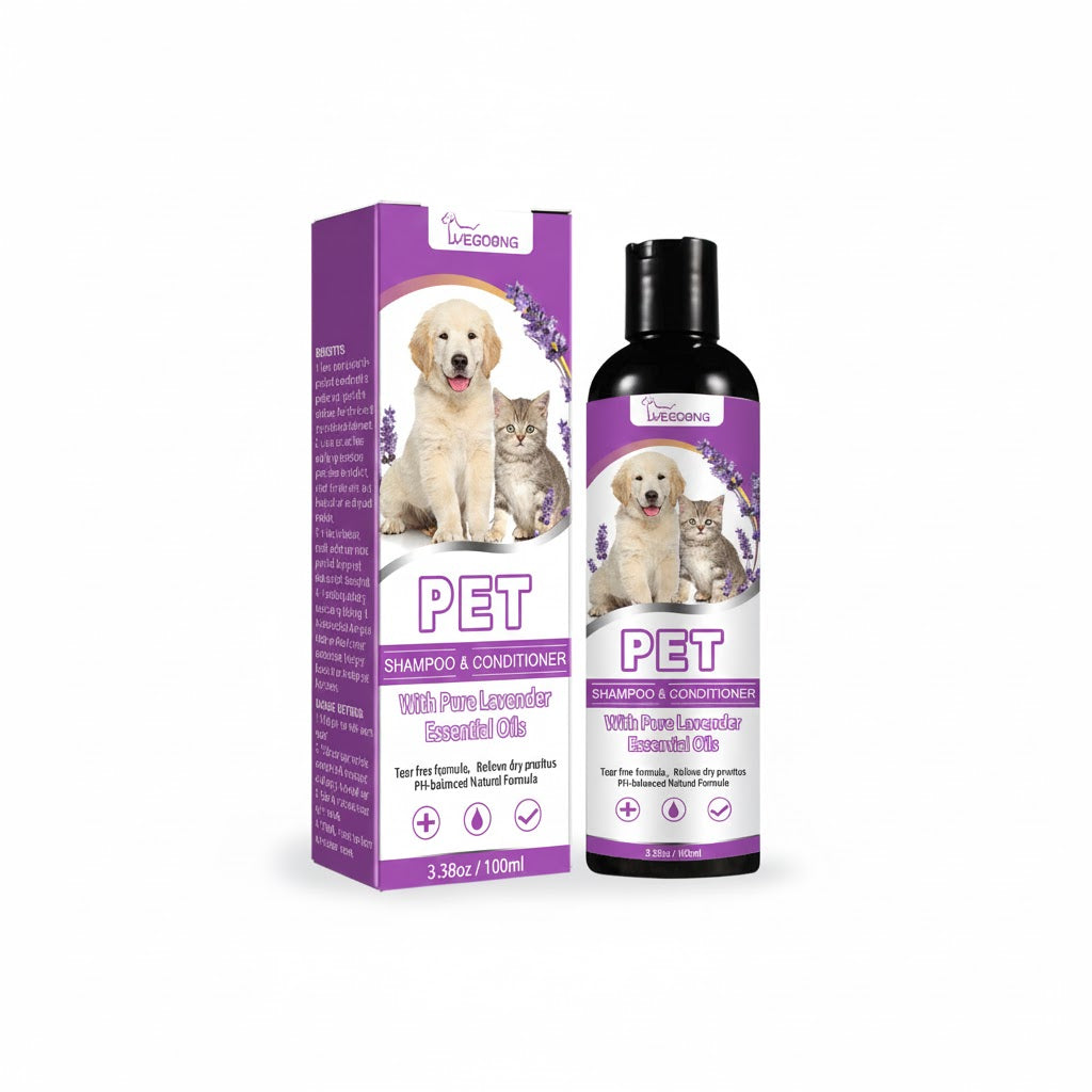 Shampoo calmante para mascotas con aceite esencial de lavanda para piel sensible